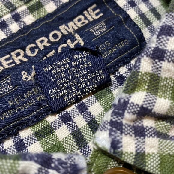 Vintage 90s Abercrombie & Fitch Button Down Green Blue Plaid Check Muscle Large - Picture 5 of 11